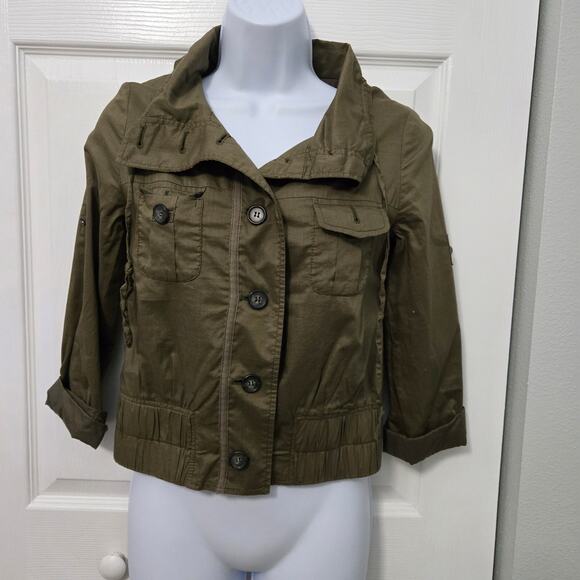 Ann Taylor Loft Cropped Field Jacket military green Gorpcore Olive girl - Picture 1 of 8